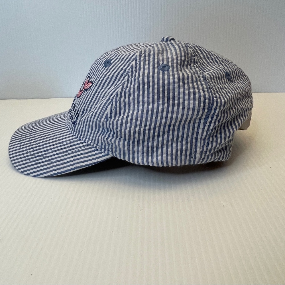 Saltwater Seersucker, blue/white pinstripe baseball cap Whale Myrtle Beach EUC - Picture 2 of 5
